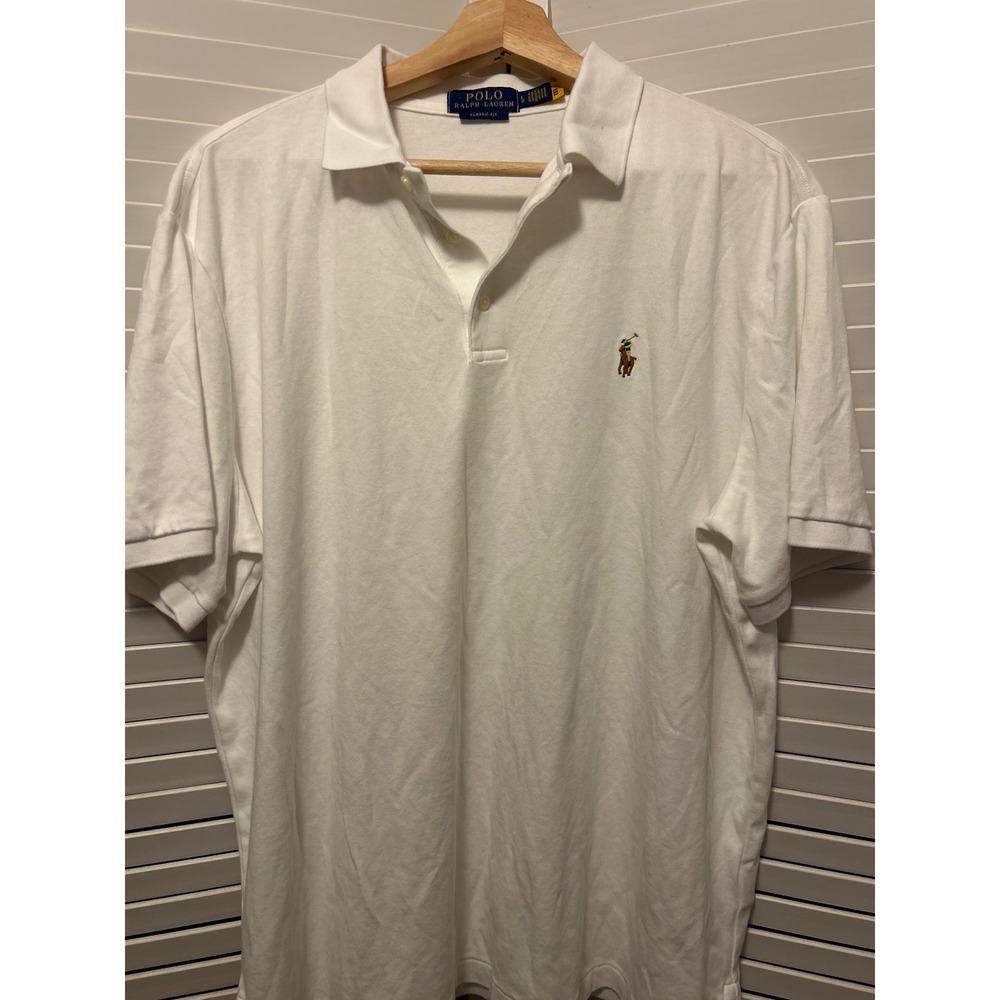 Polo Ralph Lauren Mens Classic Fit White Cotton Jersey Short Sleeve Polo Shirt L